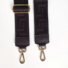 Taschengurt Taschenriemen grafisches Muster 3D-dunkelbraun -dunkelbraune Lederenden - gold Schnalle