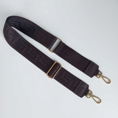 Taschengurt Taschenriemen grafisches Muster 3D-dunkelbraun -dunkelbraune Lederenden - gold Schnalle