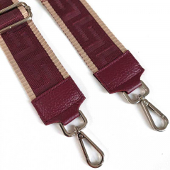 Taschengurt grafisches Muster 3D beige burgundy - burgundy Leder -silber Schnallen