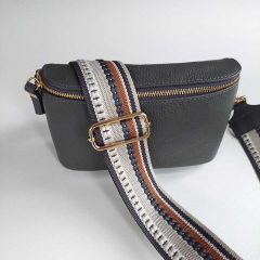 Taschengurt Punkte Streifen grau camel,ecrue,dk.graues Leder, gold Schnallen