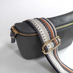 Taschengurt Punkte Streifen grau camel,ecrue,dk.graues Leder, gold Schnallen