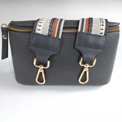 Taschengurt Punkte Streifen grau camel,ecrue,dk.graues Leder, gold Schnallen