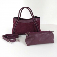 Wildledertasche  2 in 1 Handtasche & Tschchen Ledergriffe-burgundy - Made in Italy