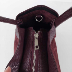 Wildledertasche  2 in 1 Handtasche & Tschchen Ledergriffe-burgundy - Made in Italy