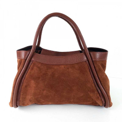 Wildledertasche  2 in 1 Handtasche & T�schchen Ledergriffe-Havanna Braun - Made in Italy