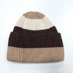 Mtze Strickmtze Streifen ungefttert beige dunkelbraun natur