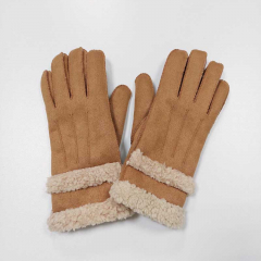 Handschuhe Wildlederimitat Teddy cognac braun