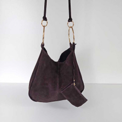 Wildledertasche groe goldene Ringe plus Ledertschchen , dunkelbraun