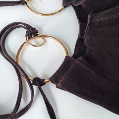 Wildledertasche groe goldene Ringe plus Ledertschchen , dunkelbraun