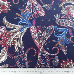 Viskose Satin Stoff Blusenstoff Blumen Paisleymuster- weinrot dunkelblau- Made in Italy