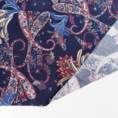 Viskose Satin Stoff Blusenstoff Blumen Paisleymuster- weinrot dunkelblau- Made in Italy