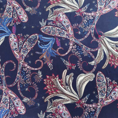 Viskose Satin Stoff Blusenstoff Blumen Paisleymuster- weinrot dunkelblau- Made in Italy