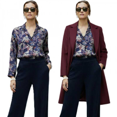 Viskose Satin Stoff Blusenstoff Blumen Paisleymuster- weinrot dunkelblau- Made in Italy