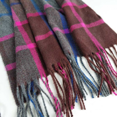 Schal kariert mit Fransen, pink blau dunkelbraun grau