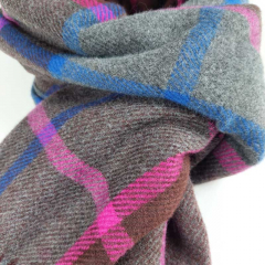 Schal kariert mit Fransen, pink blau dunkelbraun grau