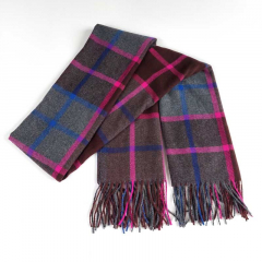 Schal kariert mit Fransen, pink blau dunkelbraun grau