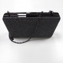 Clutch Strasssteine Kette Umh�ngetasche glamour�se Abendtasche  gunmetal schwarz