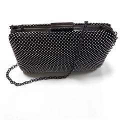 Clutch Strasssteine Kette Umh�ngetasche glamour�se Abendtasche gew�lbt gunmetal schwarz