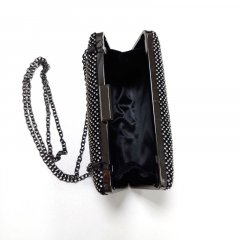 Clutch Strasssteine Kette Umh�ngetasche glamour�se Abendtasche gew�lbt gunmetal schwarz