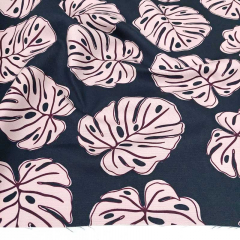 Canvas Stoff Baumwollstoff Monstera Bl�tter, rosa burgundy dunkelblau
