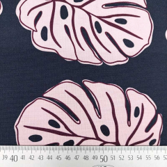Canvas Stoff Baumwollstoff Monstera Bl�tter, rosa burgundy dunkelblau