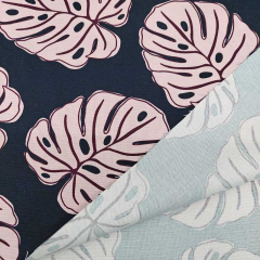Canvas Stoff Baumwollstoff Monstera Bl�tter, rosa burgundy dunkelblau