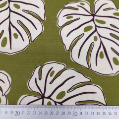Canvas Stoff Baumwollstoff Monstera Bl�tter, ecrue dunkelbraun olivgr�n