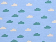 Sweatstoff French Terry Wolken Boho, hellgrau hellblau
