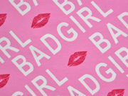 French Terry Sweat Bad Girl Schrift Kussmund, wei rosa