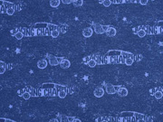 RESTSTÜCK 35 cm Sweatstoff Autos und Motorräder, hellblau dunkelblau