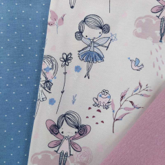 STOFFPAKET Jerseystoff s��e Elfen P�nktchen hellaltrosa jeansblau