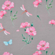 Jerseystoff Blumen Libellen Digitaldruck, pink taupe