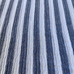 Musselin Stoff Double Gauze Streifen Baumwollstoff, dunkelblau wei�