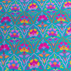 Sweatstoff French Terry Kelchblumen, gelb pink petrol