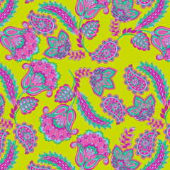 Sweatstoff French Terry Paisleymuster, pink mint limegreen