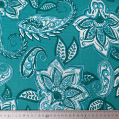 Viskose Jerseystoff Paisley Blumen weich flie�end. mint petrol
