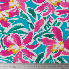 Viskose Jerseystoff Blumen Summer Print weich flie�end, pink petrol