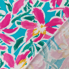 Viskose Jerseystoff Blumen Summer Print weich flie�end, pink petrol