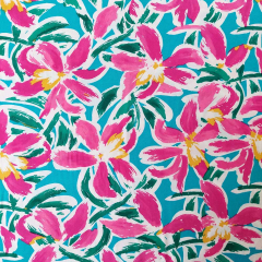 Viskose Jerseystoff Blumen Summer Print weich flie�end, pink petrol