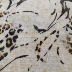 Viskose Leinen Webware Blumen kleines Leopardenmuster, khaki natur