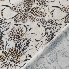 Viskose Leinen Webware Blumen kleines Leopardenmuster, khaki natur