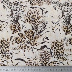 Viskose Leinen Webware Blumen kleines Leopardenmuster, khaki natur