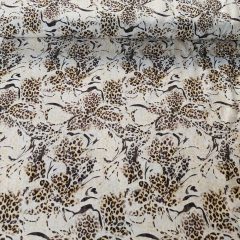 Viskose Leinen Webware Blumen kleines Leopardenmuster, khaki natur