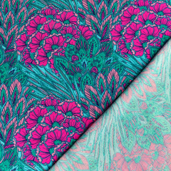 Viskose Satin Webware Blumen Korallen seidig gl�nzend, pink mint petrol