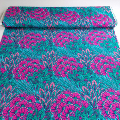 Viskose Satin Webware Blumen Korallen seidig gl�nzend, pink mint petrol