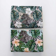 Viskose Jerseystoff Zebras tropische Bltter Hibiskusblten, hellmint