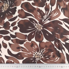 Viskose Satin Stoff Blumenmuster fein glatt weich fallend, dunkelbraun wei�