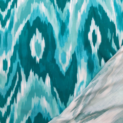 Viskose Satin Stoff Webware Zickzack Ethnomuster seidig gl�nzend, mint petrol