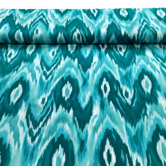 Viskose Satin Stoff Webware Zickzack Ethnomuster seidig gl�nzend, mint petrol