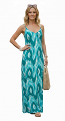 Viskose Satin Stoff Webware Zickzack Ethnomuster seidig gl�nzend, mint petrol